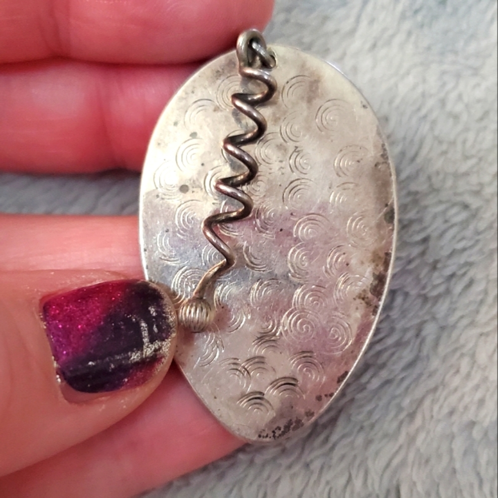 Sterling Silver Egg Shaped Stamped Reversible Abstract Pendant with Squiggle